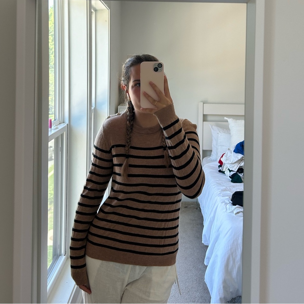 NWOT French brand tan and black striped sweater